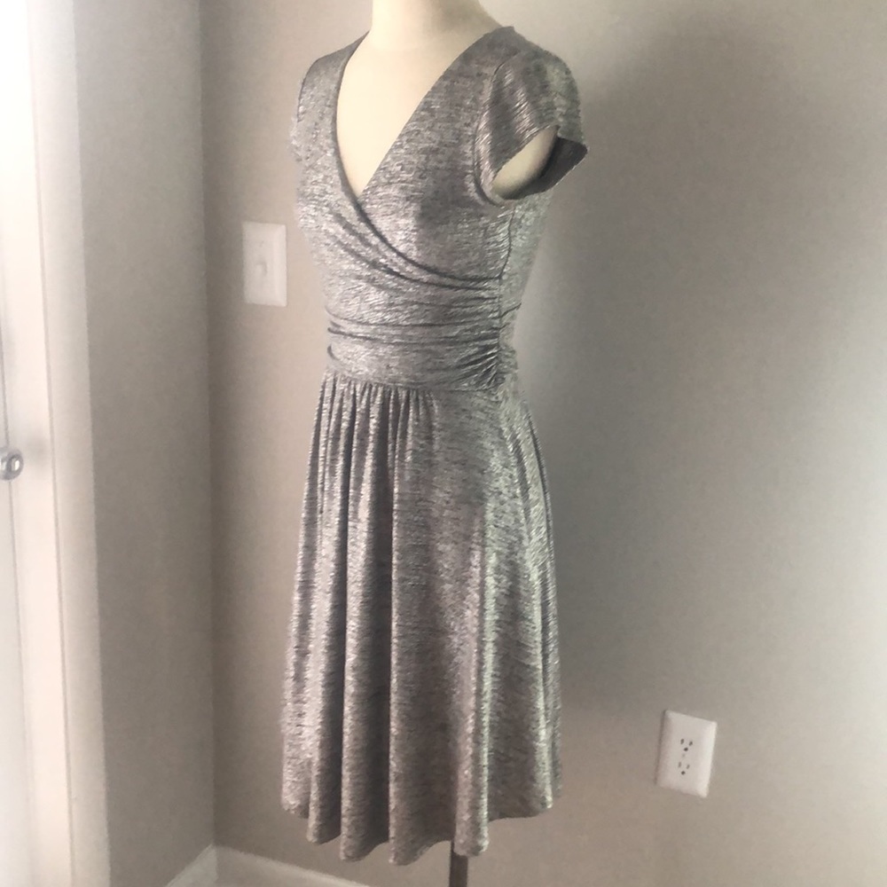 NWT Anthropologie Tamera Surplice Metallic Twinkling Wrap Dress Silver - Picture 2 of 6